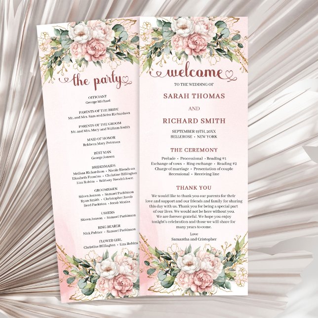 Trendy Garden Blush Pink Floral Eucalyptus Wedding Program (Garden Blush Pink Floral Eucalyptus Wedding Program)