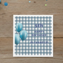 Trendy Gingham Blue 5th Birthday Personalized Pappersservett