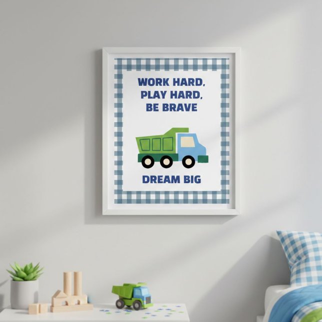 Trendy Gingham Blue Work Hard Play Hard Boys Room  Poster (Skapare uppladdad)