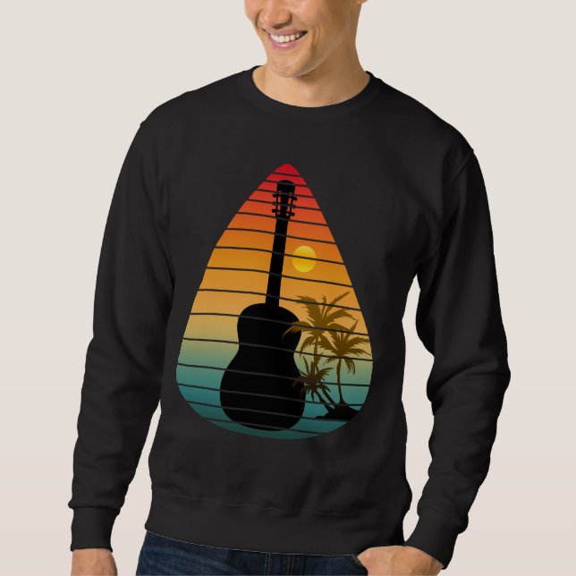 TRENDY GITARPPRESSION SOLNEDERGÅNG  LÅNG ÄRMAD TRÖJA (Framsida)