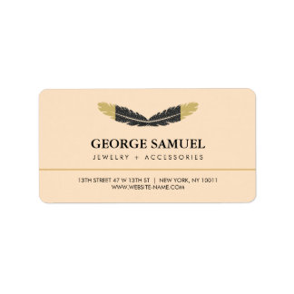 Trendy Gold Dipped Boho Feather Designer Pink  Adressetikett