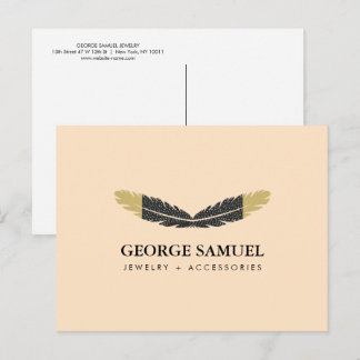 Trendy Gold Dipped Boho Feather Designer Pink  Vykort