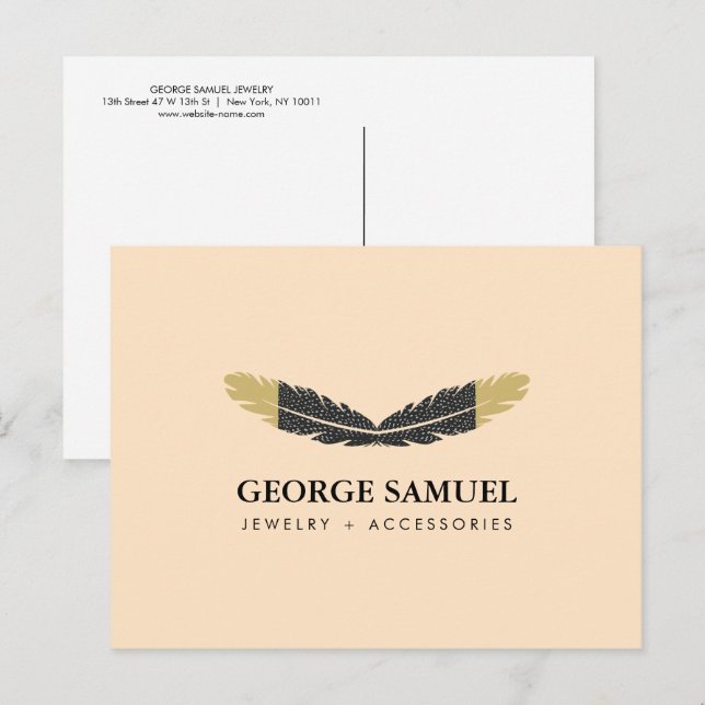 Trendy Gold Dipped Boho Feather Designer Pink  Vykort (Fram/baksida)