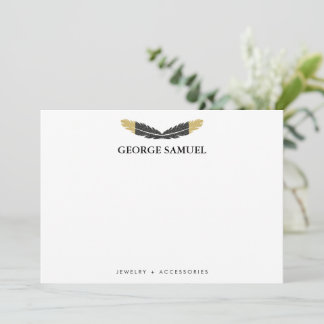 Trendy Gold Dipped Boho Feather Designer White Anteckningskort