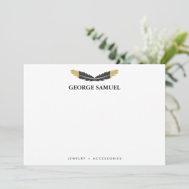 Trendy Gold Dipped Boho Feather Designer White Anteckningskort (Stående Fram)