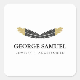 Trendy Gold Dipped Boho Feather Designer White Fyrkantigt Klistermärke