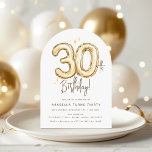 Trendy Gold Thirty Balloons 30th Birthday Party Inbjudningar<br><div class="desc">Make your 30th birthday celebration unforgettable with our customizable invitation featuring watercolor gold foil balloon numbers 30 on a timeless white background. Edit it to make it yours and set the tone for a party everyone will remember.</div>