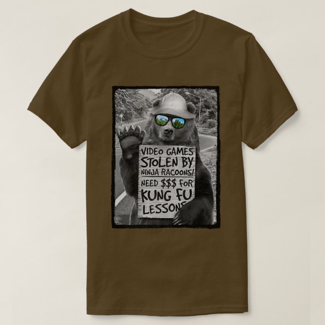 Trendy Graphic Bear Need Money For Kung Fu Lessons T Shirt (Design framsida)