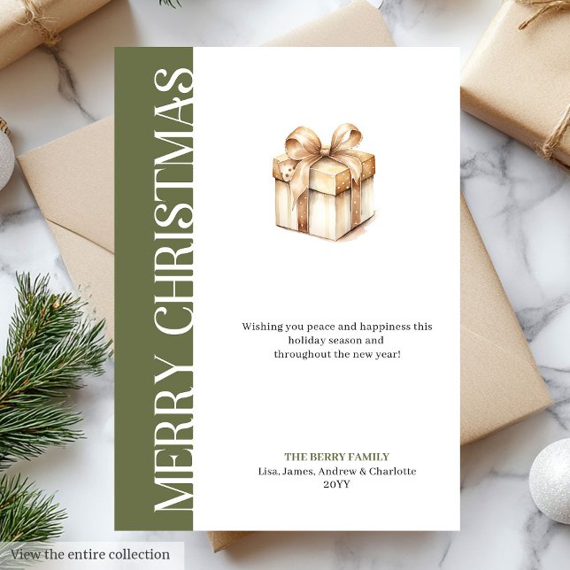 Trendy Green Gold Minimalist Christmas Greeting Julkort (Trendy Green Gold Minimalist Christmas Greeting Holiday Card)