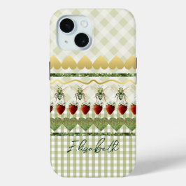 Trendy Green Plaid and Checks Bees Hearts Monogram