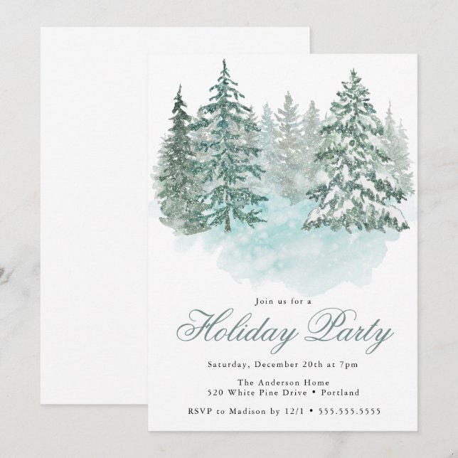 Trendy Greenery Elegant Winter Holiday Party Inbjudningar (Fram/baksida)
