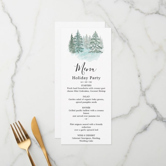 Trendy Greenery Elegant Winter Holiday Party Meny (Fram/Back In Situ)