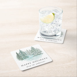 Trendy Greenery Elegant Winter Holiday Party Underlägg Papper Kvadrat