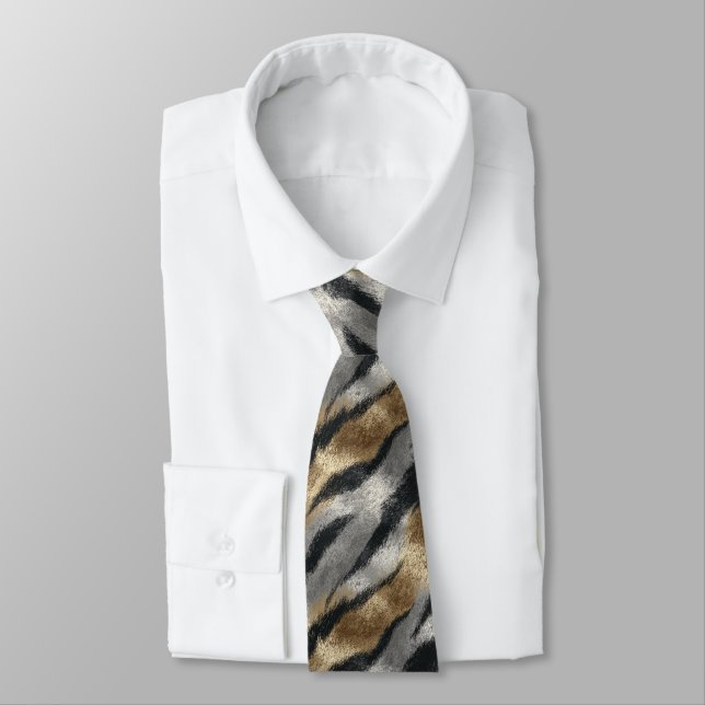 Trendy Groomsman Gift Tiger Skin Neck Tie Slips (Bunden)