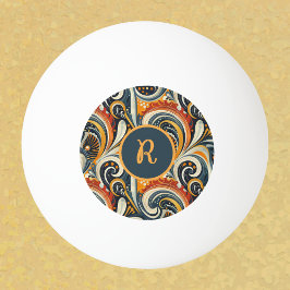 Trendy Hip Retro Orange Deep Teal Swirls Monogram  Pingisboll
