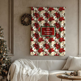 Trendy Holiday Blanket Custom Name Poinsettia Fleecefilt