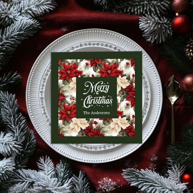 Trendy Holiday Napkins Custom Name Poinsettia Pappersservett (Trendy Holiday Napkins Custom Name Poinsettia)