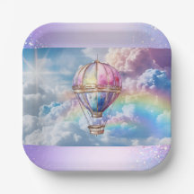 Trendy Holographic Hot Air Balloon Paper Plate