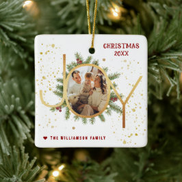 Trendy Joy Pine Boughs Wreath Christmas Photo Julgransprydnad Keramik