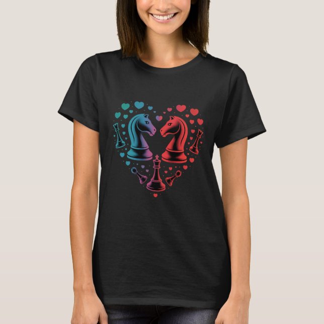 Trendy Knight Chess Pieces Heart Shape             T Shirt (Framsida)