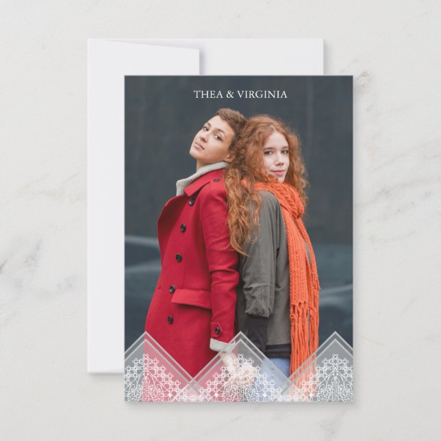 Trendy Lace Lesbian Gay Wedding Photo Instant Inbjudningar (Framsida)