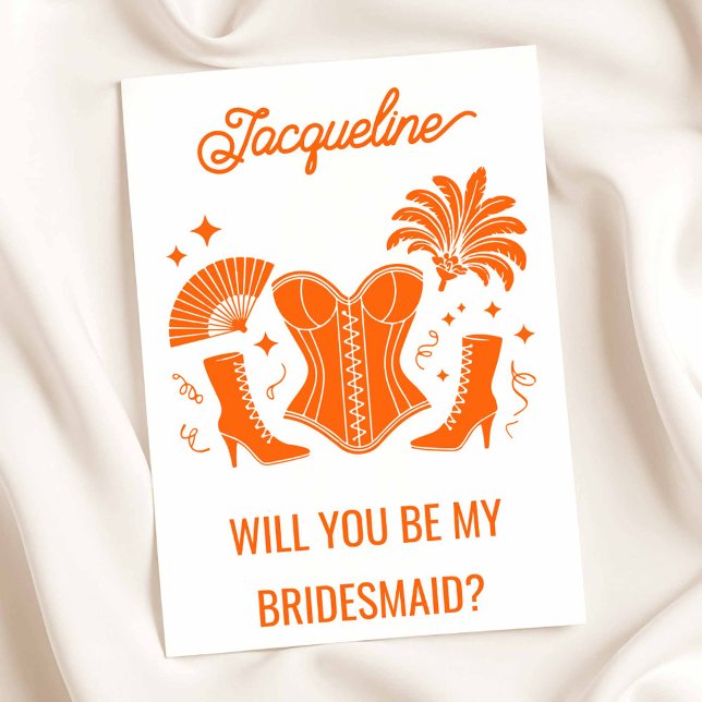 Trendy Las Vegas Showgirl Bridesmaid Proposal Kort (Orange Showgirl WYB Card)