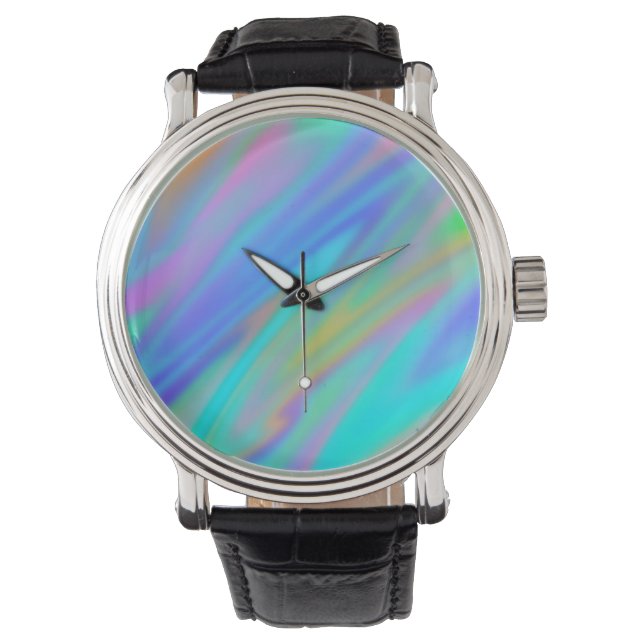 Trendy luxury green blue purple faux holographic armbandsur (Framsida)
