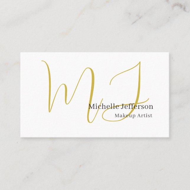 Trendy Makeup Artist Gold Monogram Black White Visitkort (Framsida)