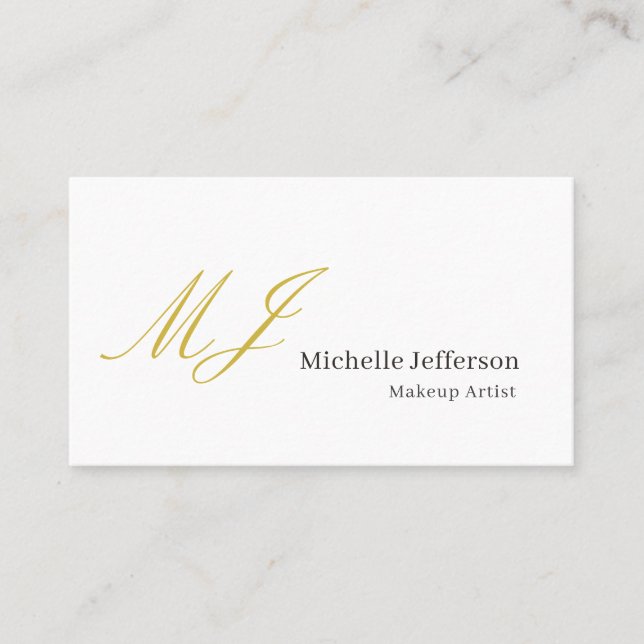 Trendy Makeup Artist Gold Monogram Black White Visitkort (Framsida)
