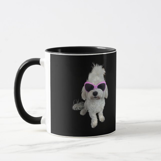 Trendy Maltese Dog with Pink Glasses - Cute Pet Mugg (Vänster)