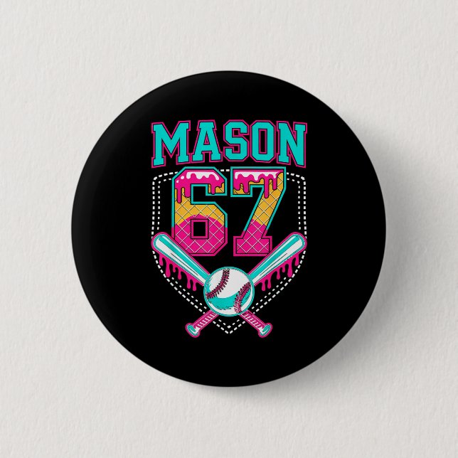 Trendy Mason 67 Mem Ice Cream Drip Baseball Birthd Knapp (Framsida)