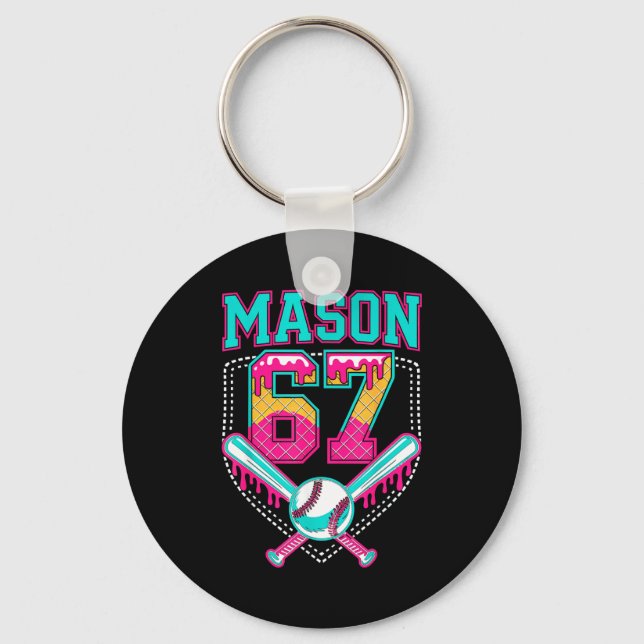 Trendy Mason 67 Mem Ice Cream Drip Baseball Birthd Nyckelring (Framsida)