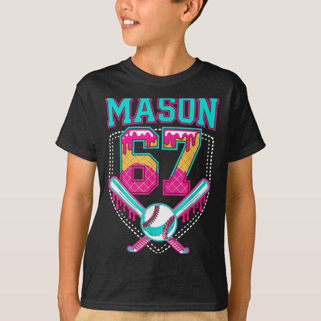 Trendy Mason 67 Mem Ice Cream Drip Baseball Birthd T Shirt (Framsida)