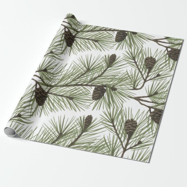 Trendy Merry Christmas Pine Cones and Branches     Presentpapper (Utrullad)