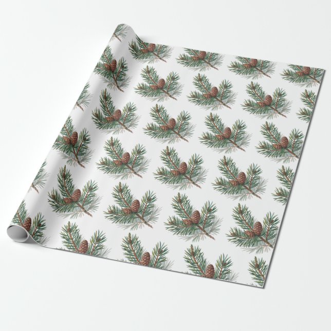 Trendy Merry Christmas Pine Cones and Branches     Presentpapper (Utrullad)