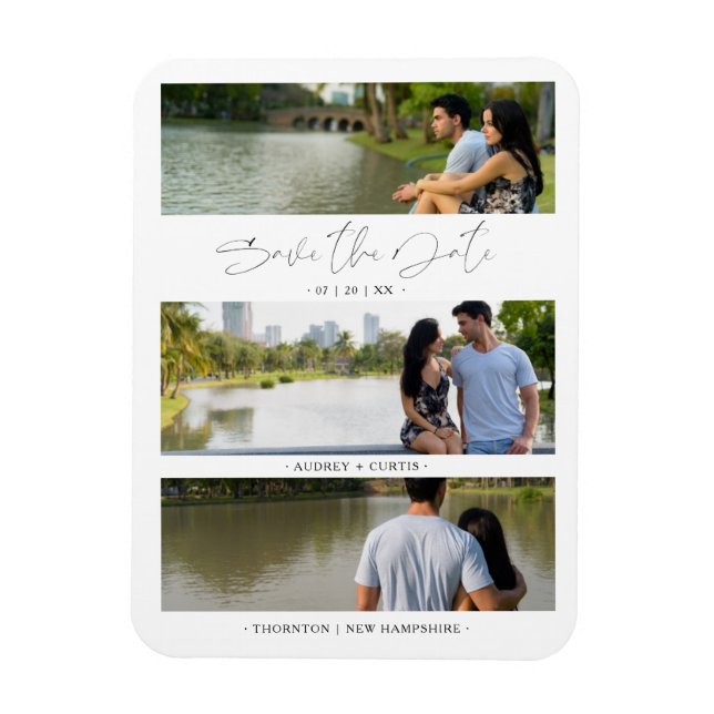 Trendy Modern 3 Wedding Engagement Photos Collage Magnet (Vertikal)