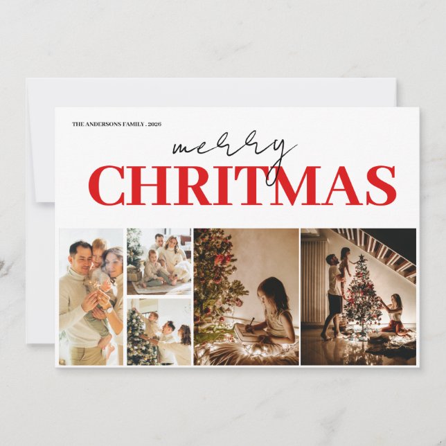 Trendy Modern 5Photo Christmas Holiday Card Julkort (Framsida)