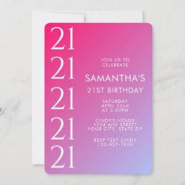 Trendy Modern Bold Pink Gradient 21st Birthday Inbjudningar