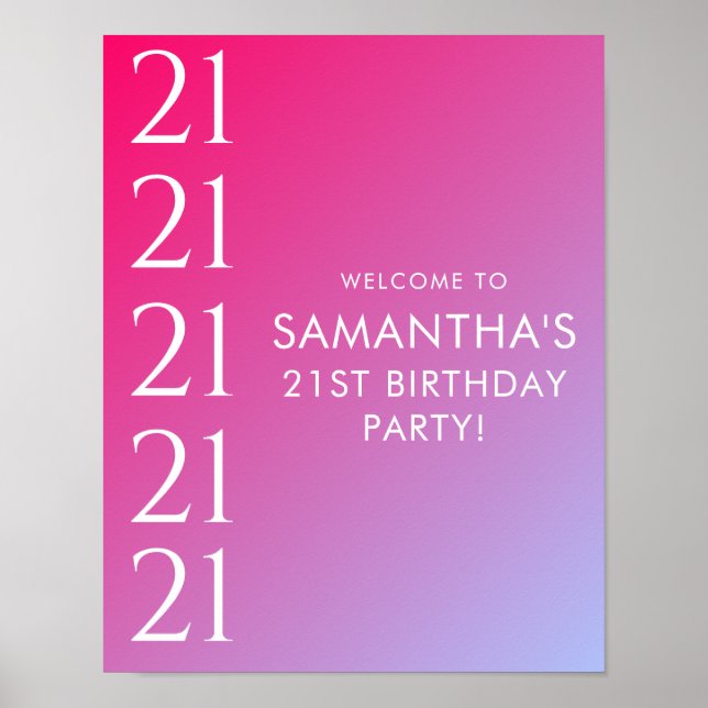 Trendy Modern Bold Pink Gradient 21st Birthday Poster (Framsidan)