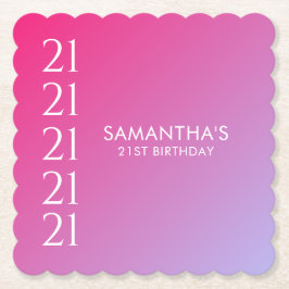 Trendy Modern Bold Pink Gradient 21st Birthday Underlägg Papper