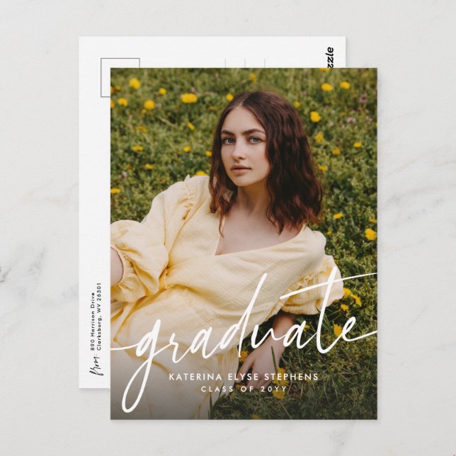 Trendy modern graduate simple two photo graduation vykort (Fram/baksida)