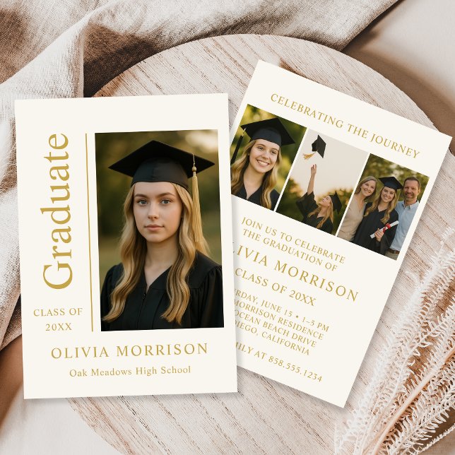 Trendy Modern Ivory Gold Photo Graduation Inbjudningar (Skapare uppladdad)