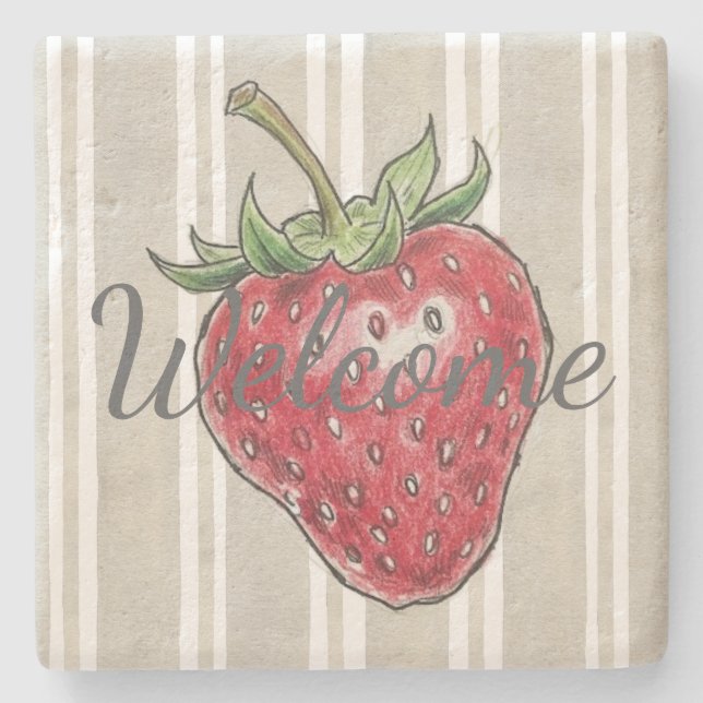 Trendy modern look dusty grey stripes strawberry stenunderlägg (Framsidan)