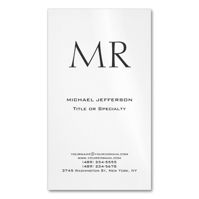 Trendy Modern Monogram Plain Minimalist Magnetiska Visitkort (Framsida vertikal)