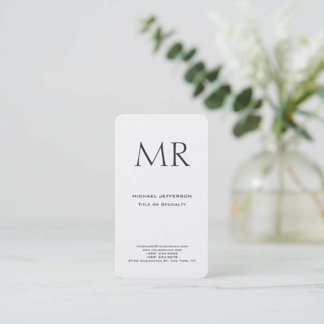 Trendy Modern Monogram Plain Minimalist Visitkort (Stående Fram)