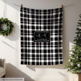 Trendy Modern Plaid in Grey Hues Monogram Throw Fleecefilt