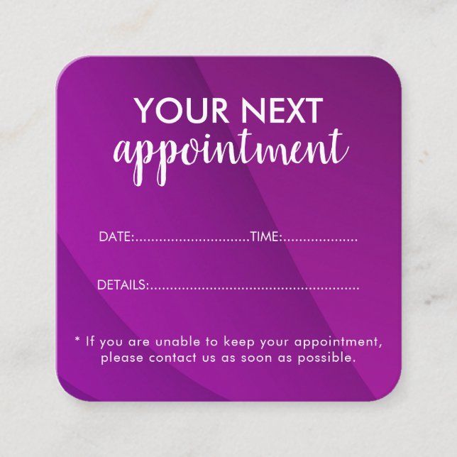 Trendy Modern Salon Appointment Reminder Card Tidsbeställning Kort (Framsida)