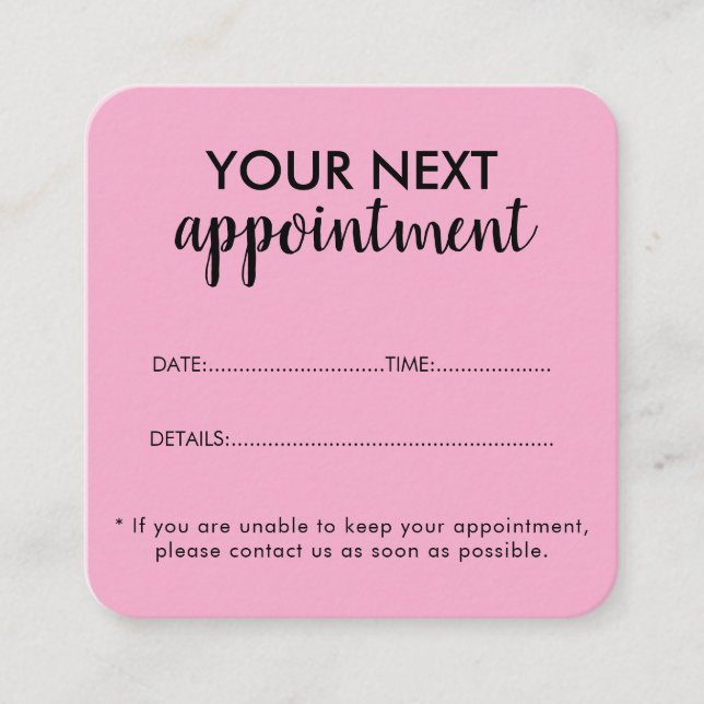 Trendy Modern Salon Appointment Reminder Card Tidsbeställning Kort (Framsida)
