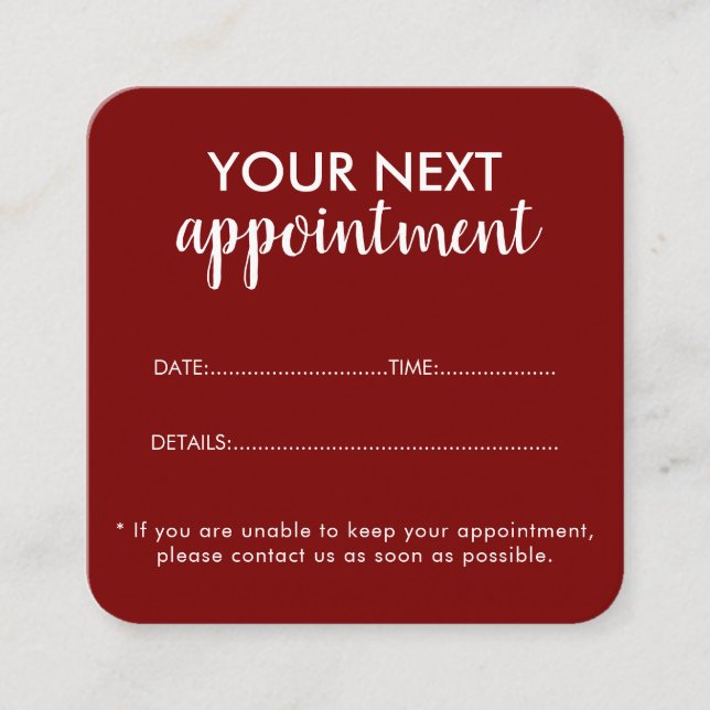 Trendy Modern Salon Appointment Reminder Card Tidsbeställning Kort (Framsida)