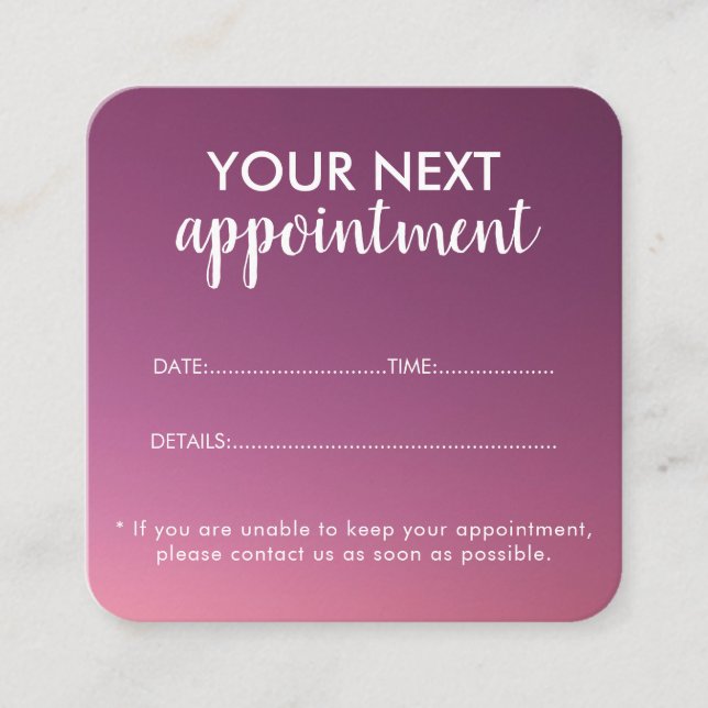 Trendy Modern Salon Appointment Reminder Card Tidsbeställning Kort (Framsida)